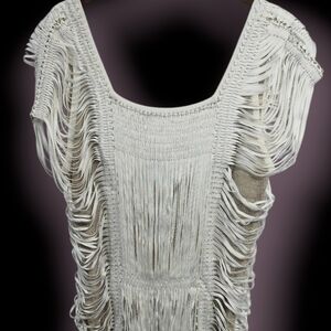 Vintage PEPA POMBO Fringe Knit Mini Dress 8 10 M Sexy Runway Designer Bergdorf